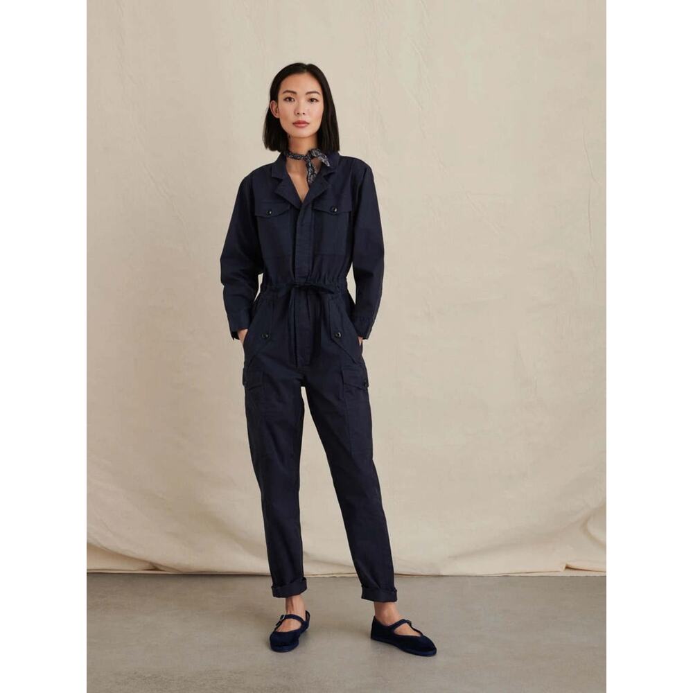 Alex Mill Jumpsuit Womens Small Twill Cotton Cargo Navy Blue Button Pockets